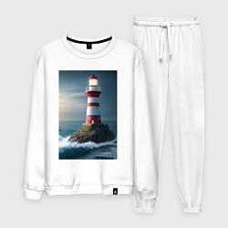 Костюм хлопковый мужской Маяк в море, цвет: белый