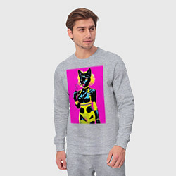 Костюм хлопковый мужской Black cat - fashionista - pop art - neural network, цвет: меланж — фото 2