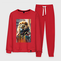 Костюм хлопковый мужской Лев в драной куртке - хиппи, цвет: красный