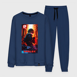 Костюм хлопковый мужской Roblox fire background, цвет: тёмно-синий