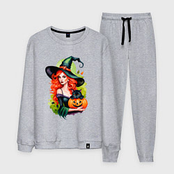 Мужской костюм Рыжая ведьма с тыквой и черным котом