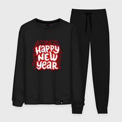 Костюм хлопковый мужской Happy new year леттеринг, цвет: черный