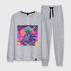 Костюм хлопковый мужской Кислотный самурай скелет в стиле retrowave, цвет: меланж