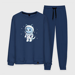 Костюм хлопковый мужской Котик в космосе, цвет: тёмно-синий