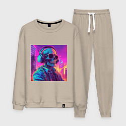 Костюм хлопковый мужской Скелет в свете неонового города, цвет: миндальный