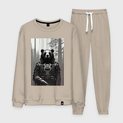 Костюм хлопковый мужской Cool bear - neural network - cyberpunk, цвет: миндальный