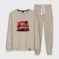 Костюм хлопковый мужской Ретро закат в Майями и гоночная машина, цвет: миндальный