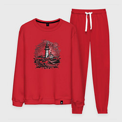 Костюм хлопковый мужской Море и маяк, цвет: красный