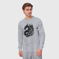 Костюм хлопковый мужской Японский дракон - ирезуми, цвет: меланж — фото 2