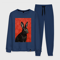 Костюм хлопковый мужской Черный кролик на красном фоне, цвет: тёмно-синий