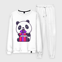 Костюм хлопковый мужской Панда с подарком, цвет: белый