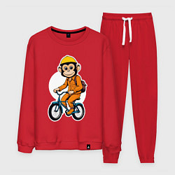 Костюм хлопковый мужской Обезьяна на велосипеде, цвет: красный