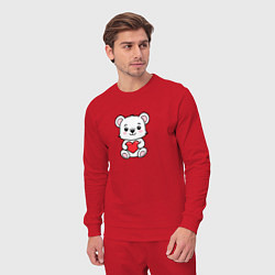 Костюм хлопковый мужской Белый медвежонок с сердечком, цвет: красный — фото 2