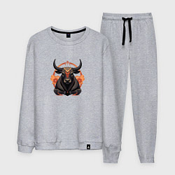 Костюм хлопковый мужской Дзен-бык с цветами, цвет: меланж