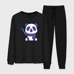 Костюм хлопковый мужской Панда и бамбук, цвет: черный