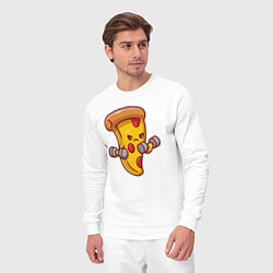 Костюм хлопковый мужской Пицца на спорте, цвет: белый — фото 2
