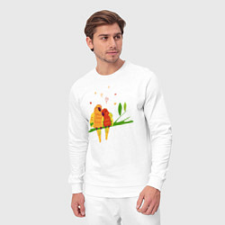 Костюм хлопковый мужской Пара влюбленных попугаев на ветке, цвет: белый — фото 2
