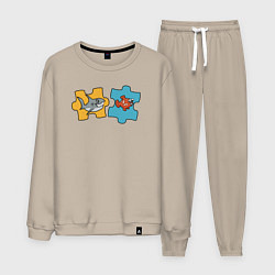 Костюм хлопковый мужской Рыбки в пазлах, цвет: миндальный