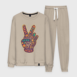 Костюм хлопковый мужской Free love peace, цвет: миндальный
