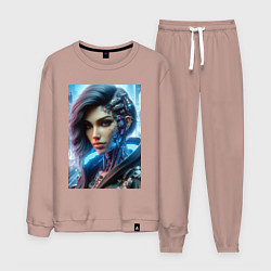 Костюм хлопковый мужской Cyber girl - ai art, цвет: пыльно-розовый