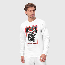 Костюм хлопковый мужской AC DC на фоне Пикачу играющего рок на гитаре, цвет: белый — фото 2