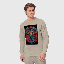 Костюм хлопковый мужской Боец и синий дракон, цвет: миндальный — фото 2