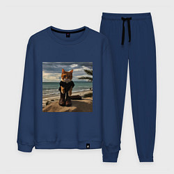 Костюм хлопковый мужской Пляжный котик, цвет: тёмно-синий