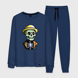 Костюм хлопковый мужской Скелет в жёлтой шляпе, цвет: тёмно-синий