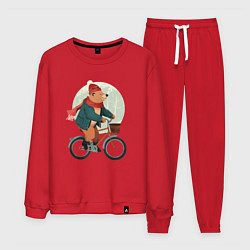Костюм хлопковый мужской Медвежонок на велосипеде, цвет: красный