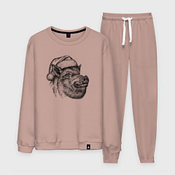 Костюм хлопковый мужской Кабан новогодний, цвет: пыльно-розовый