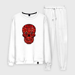 Костюм хлопковый мужской Red decorative skull, цвет: белый