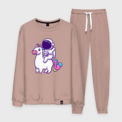 Костюм хлопковый мужской Космонавт и единорог, цвет: пыльно-розовый