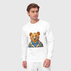 Костюм хлопковый мужской Медведь в стиле Ван Гога, цвет: белый — фото 2