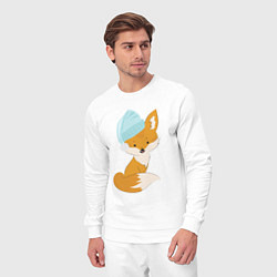 Костюм хлопковый мужской Лисичка в шапке, цвет: белый — фото 2