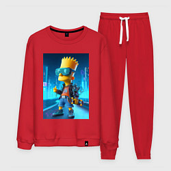 Костюм хлопковый мужской Барт Симпсон в неоновом городе со скейтбордом - не, цвет: красный