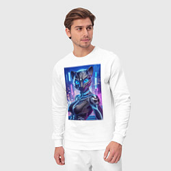 Костюм хлопковый мужской Cyber panter - ai art fantasy, цвет: белый — фото 2
