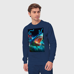 Костюм хлопковый мужской Great white space shark - ai art, цвет: тёмно-синий — фото 2