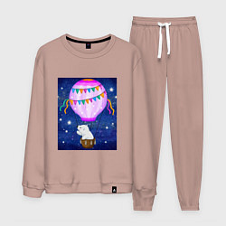 Костюм хлопковый мужской Белый медведь на воздушном шаре, цвет: пыльно-розовый