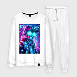 Костюм хлопковый мужской Minecraft and Cyberpunk collaboration - ai art neo, цвет: белый