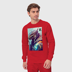 Костюм хлопковый мужской Cool dragon - hieroglyph ai art, цвет: красный — фото 2