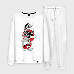 Костюм хлопковый мужской Карпы кои - японская графика, цвет: белый