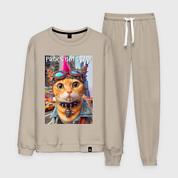 Костюм хлопковый мужской Котёнок панк музыкант из Нью-Йорка - нейросеть, цвет: миндальный