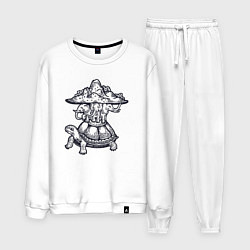 Костюм хлопковый мужской Слоны и черепаха, цвет: белый