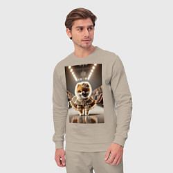 Костюм хлопковый мужской Милый Шпиц в шикарном платье на подиуме - показ мо, цвет: миндальный — фото 2