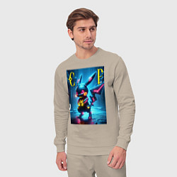 Костюм хлопковый мужской Cyber Pikachu - neon glow ai art, цвет: миндальный — фото 2