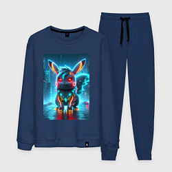Костюм хлопковый мужской Cyber Pikachu in the neon metropolis - ai art, цвет: тёмно-синий