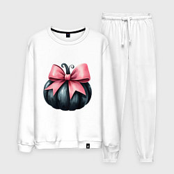 Костюм хлопковый мужской Черная тыква с розовым бантом - Хэллоуин, цвет: белый