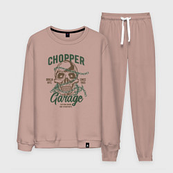 Костюм хлопковый мужской Череп с цепями,Chopper garage, цвет: пыльно-розовый