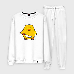 Костюм хлопковый мужской Желтый утенок с ножом мем, цвет: белый