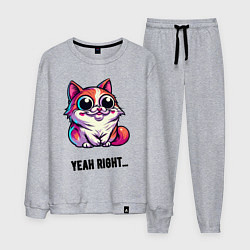 Костюм хлопковый мужской Саркастически улыбающийся кот, цвет: меланж